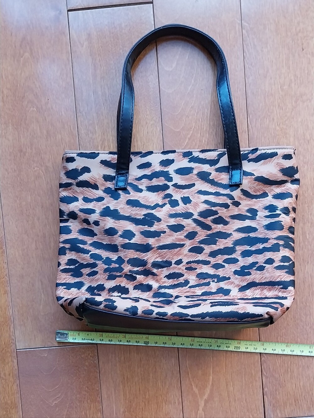 Leopard Print Mini Tote Bag with Black Handles - Picture 2 of 4